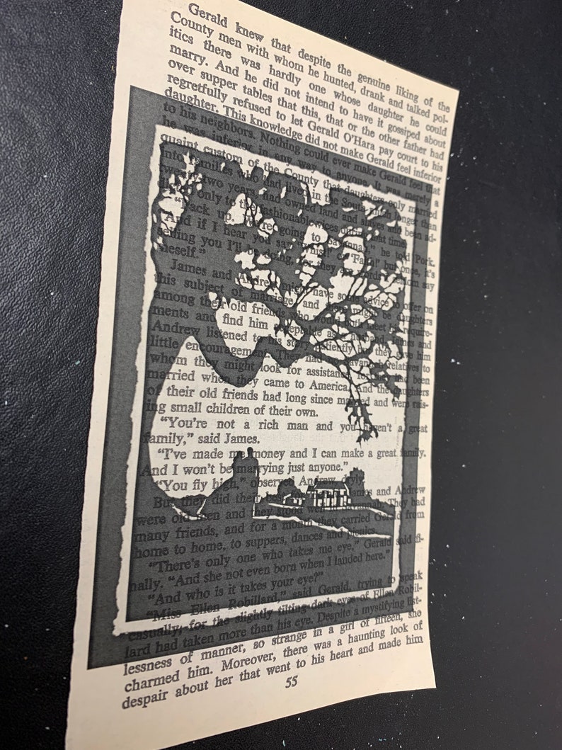 Gone With The Wind's Tara Black & White Print on Upcycled Novel Paper//Scarlett O'Hara//Rhett Butler image 6