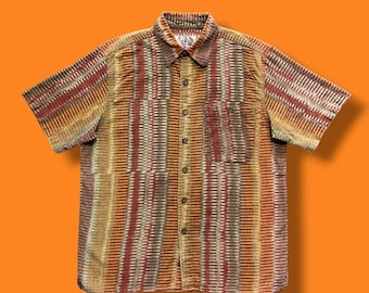 Vintage Abstract Print Button Up Trippy Psychedelic Art Territory Ahead S/M