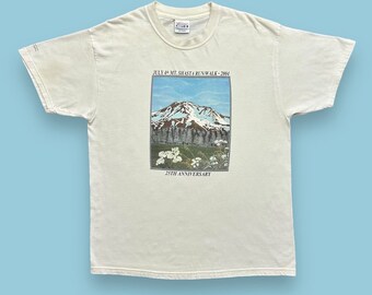 Vintage Mt Shasta Shirt y2k Nature Graphic Tee 2004 Cotton White Large