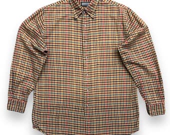 Vintage Plaid Check Shirt 80s 90s Cotton Flannel Long Sleeve Sun Faded Large Brown