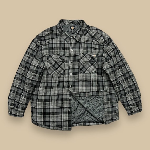 Vintage Dickies Quilted Jacket Flannel Shirt Button up 90s Y2k Gray 3XL Etsy UK