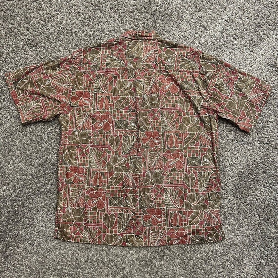 Vintage Hawaiian Shirt Leaf Print Geometric Camp … - image 7