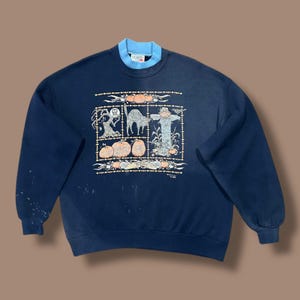 Vintage Halloween Sweatshirt Sun Faded Double Collar 90s Morning Sun Blue XL