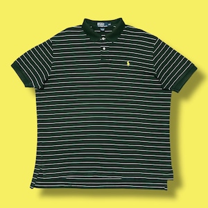 Vintage Polo Ralph Lauren Polo Shirt 80s 90s Preppy Collared Striped Green 2X