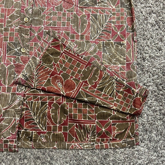 Vintage Hawaiian Shirt Leaf Print Geometric Camp … - image 6