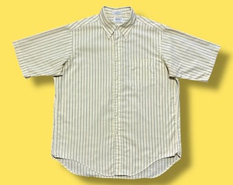 Vintage 60s Striped Shirt Sanforized Button Down Vertical Stripe Butter Yellow