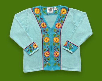 Pull cardigan vintage en tricot coloré Fiesta Storybook pour femme, grande taille