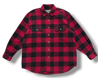 Camisa de franela vintage a cuadros de búfalo, manga larga, con botones, años 90, Field and Stream, talla M para hombre