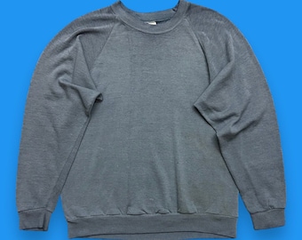 Vintage Thrashed Sweatshirt Blank Crewneck jaren '90 Pullover Sun Faded Distressed Blue Medium