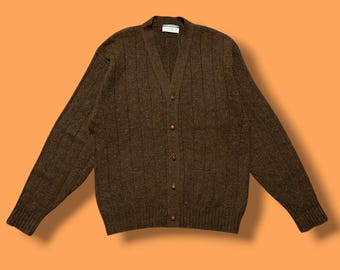 Vintage Wool Cardigan Sweater Revere Scotloom Kurt Cobain 80s 90s Dark Brown XL