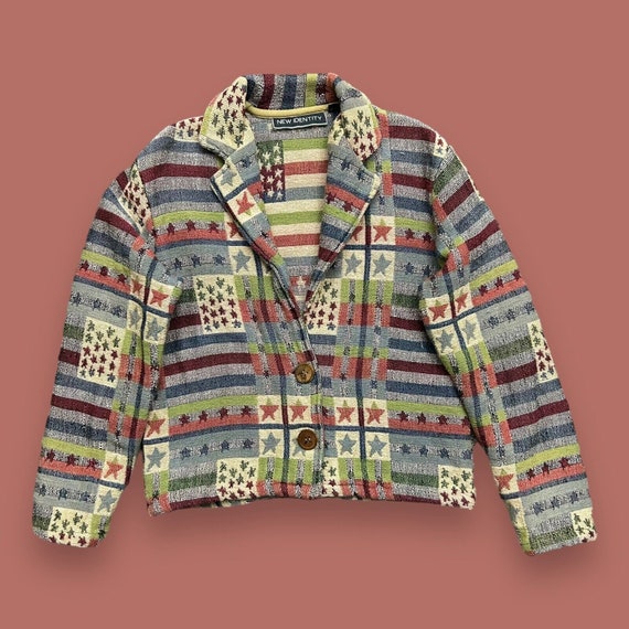 Vintage Tapestry Jacket 90s Stars Stripes New Ide… - image 1