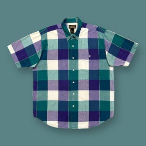 Vintage Eddie Bauer Plaid Shirt Button Up Relaxed Fit Mens Large 90s Cotton