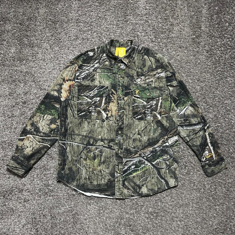 Mossy Oak Button Up Shirt Large Camo Hunting Long Sleeve Browning y2k Wasatch image 10