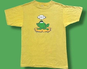 Vintage 70s Frog Shirt Crazy Shirts Hawaii Tee 1972 Graphic T Shirt Yellow M/L