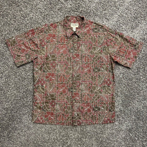 Vintage Hawaiian Shirt Leaf Print Geometric Camp … - image 8