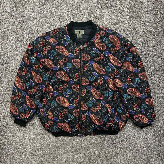 Vintage Silk Bomber Jacket Quilted Full Zip 80s 90s Paisley