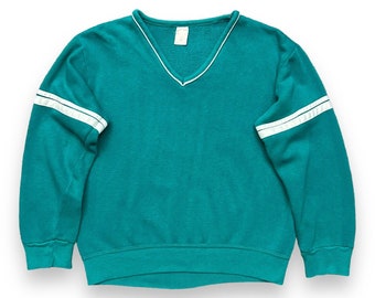 Vintage 60s Sweatshirt Vneck Pullover Sportswear Creslan Acrylic Green S/M