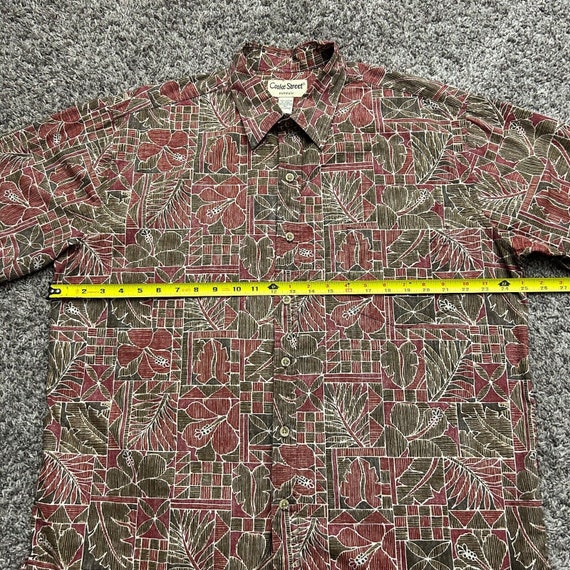 Vintage Hawaiian Shirt Leaf Print Geometric Camp … - image 4