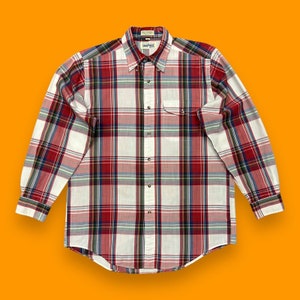 Vintage 80s Shirt Plaid Button Down Flannel Shirt Long Sleeve Medium Red