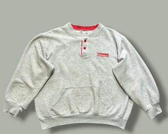 Felpa vintage strappata modello Henley girocollo anni '80 '90 grigio sbiadito