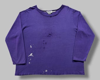 T-shirt vintage Thrashed Shirt à manches longues pour femme des années 90, y2k, violet