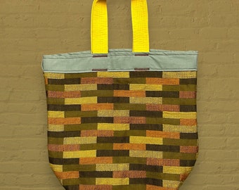 Handmade Geometric Tapestry Bag Small Tote Grocery Reusable Upcycled