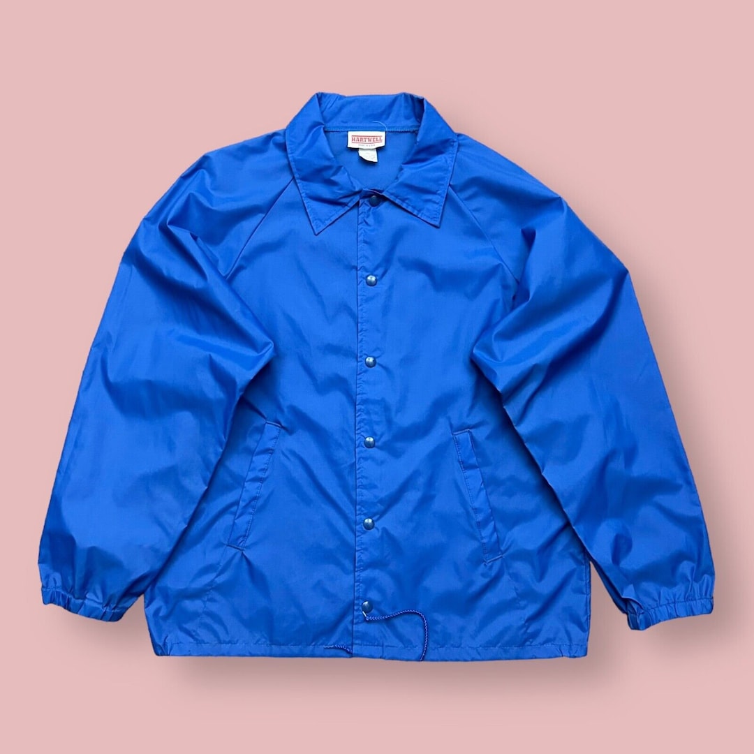 Vintage Windbreaker Jacket Snap Button Coach 80s 90s Royal Blue Large