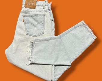 Pantalones vaqueros Levi's vintage de mezclilla con etiqueta naranja desgastada, pierna cónica, modelo 921, años 90, color azul, talla 32x28.