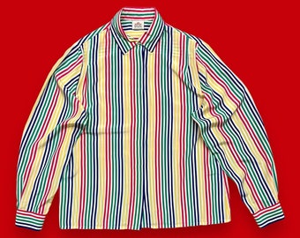 Vintage Clown Shirt Colorful Striped Long Sleeve Button Up Collared 70s