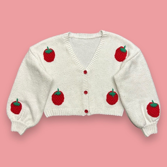 Vintage Chunky Knit Cardigan Sweater Cute Tomato F