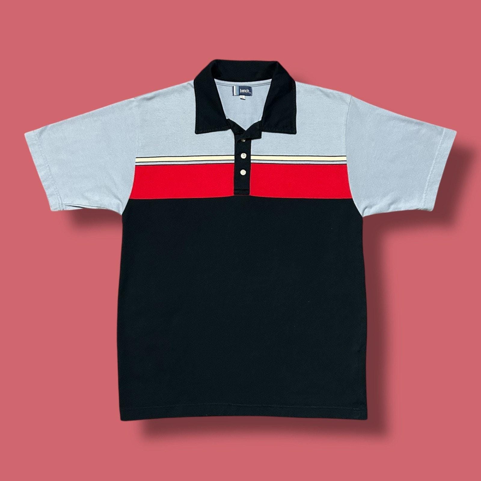 Vintage 80s Polo Shirt Bench Golf Preppy Striped Tee Short Sleeve
