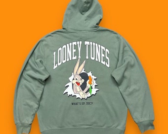 Vintage Looney Tunes Hoodie Bugs Bunny Whats Up Doc Sweatshirt Pullover y2k L