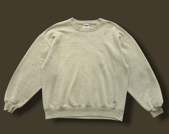 Vintage Thrashed Sweatshirt Blank Crewneck Pullover 90s JERZEES Beige Tan Large