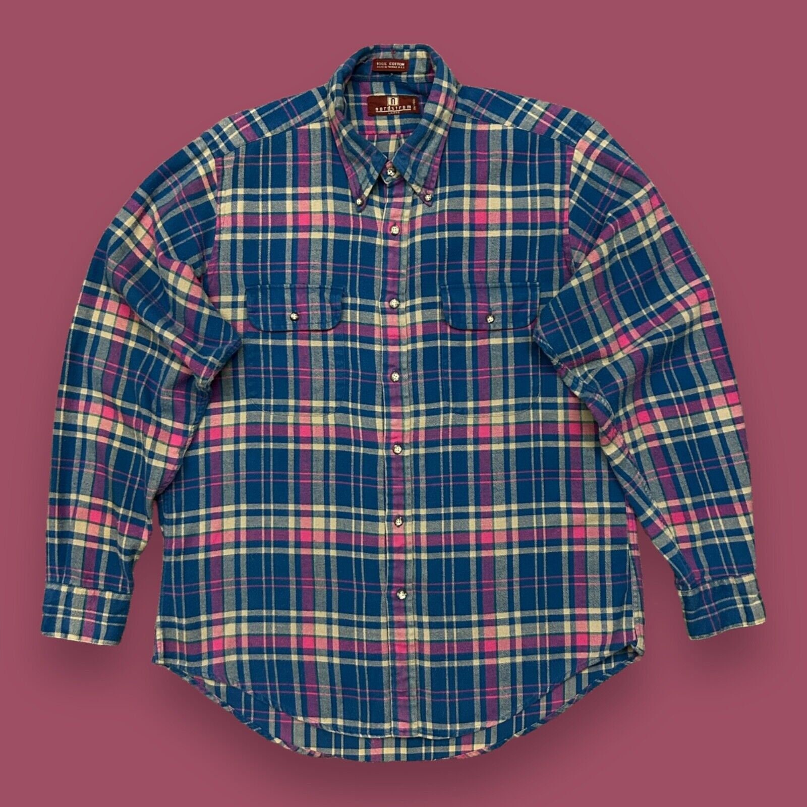 Vintage Nordstrom Flannel Shirt Plaid Button Down Long Sleeve 80s 