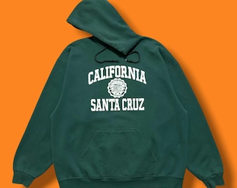 Vintage UCSC Hoodie Santa Cruz University Sweatshirt Pullover 90s y2k Green 2X