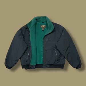 K*k様 90s Eddie Bauer wool bomber jacket Vintage 90s Fleece Lined Dark Forest Green Bomber Jacket By