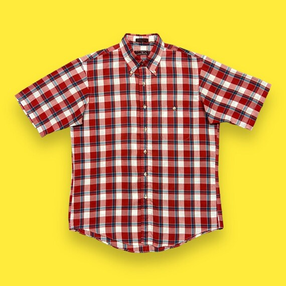 Vintage Plaid Shirt Button Down Short Sleeve 80s … - image 1