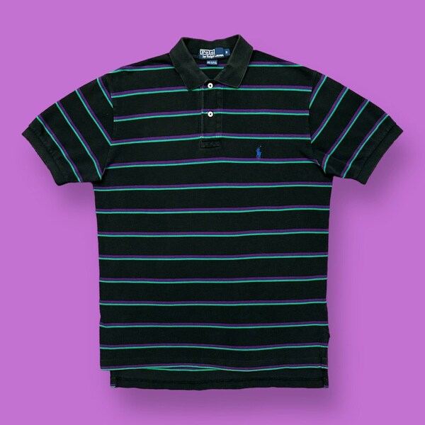 Vintage Polo Ralph Lauren Polo Shirt Striped Colorful Preppy Collared Top Small