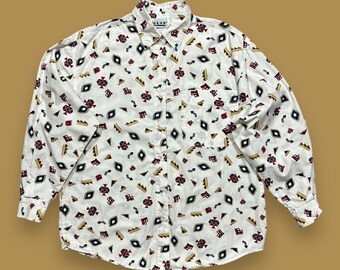 Camisa vintage de los años 80 con estampado novedoso, estilo suroeste, de algodón, de manga larga y botones