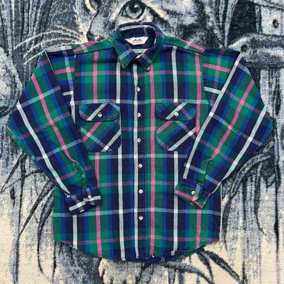 Vintage Flannel Shirt Plaid Long Sleeve Button Dow