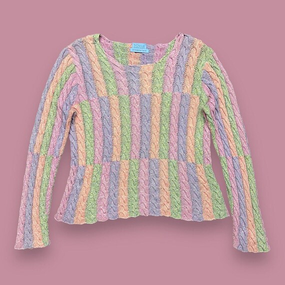Vintage Hand Knit Sweater Sigrid Olsen SO Blue Colorful Cable Knit  