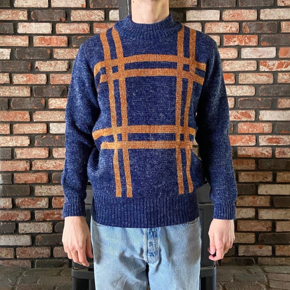 Vintage 90s Abstract Striped Sweater Pullover Crewneck Sweatshirt Funky Colorful Fisherman Hippie Aesthetic Size Medium