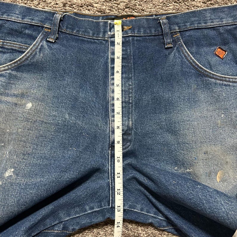Vintage Wrangler FR Jeans Flame Resistant Dark Blue Distressed Workwear 38x33 image 7