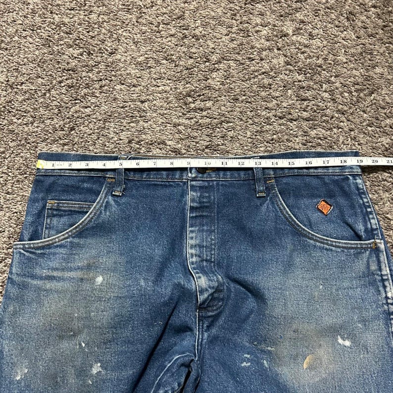 Vintage Wrangler FR Jeans Flame Resistant Dark Blue Distressed Workwear 38x33 image 6