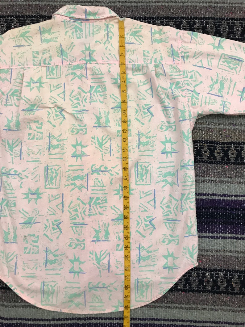 Vintage Hawaiian Shirt 80s 90s Surf All Over Print Button Down Shirt Aloha Camp Button Up Shirt Mens Medium Funky Abstract Geometric Hippie