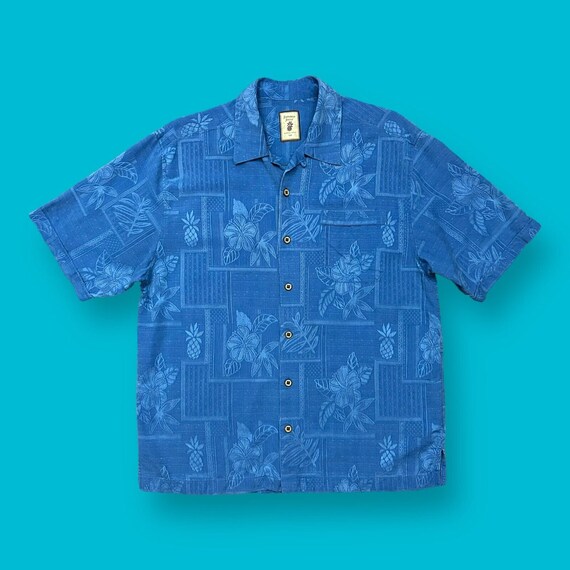 Vintage Silk Hawaiian Shirt Pigment Dyed Pineappl… - image 1