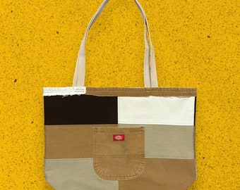 Handgemaakte patchwork denim tas, oversized tote schoudertas, Dickies canvas werkkleding