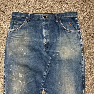 Vintage Wrangler FR Jeans Flame Resistant Dark Blue Distressed Workwear 38x33 image 3