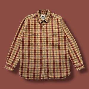 Vintage Flannel Shirt Oversized Long Sleeve Button Up Plaid 80s 90s Cotton Medium