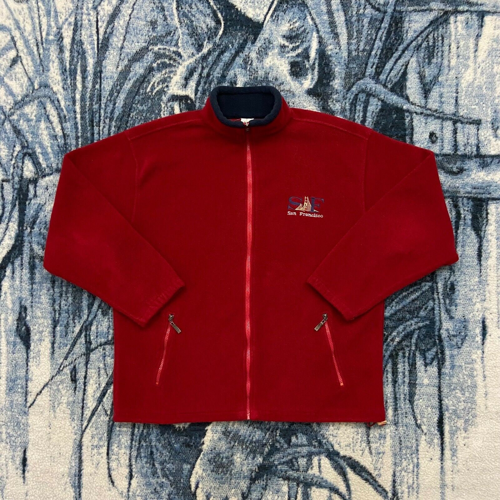 Vintage Fleece Jacket Full Zip San Francisco Mens Large Red Etsy